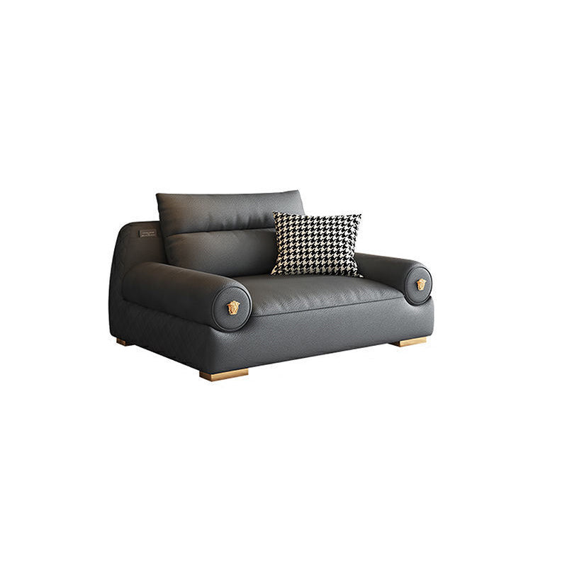 Stain Resistant Faux Leather Round Arm Sofa Standard Sofa with Sewn Pillow Back