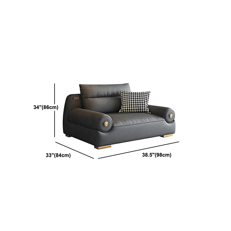 Stain Resistant Faux Leather Round Arm Sofa Standard Sofa with Sewn Pillow Back
