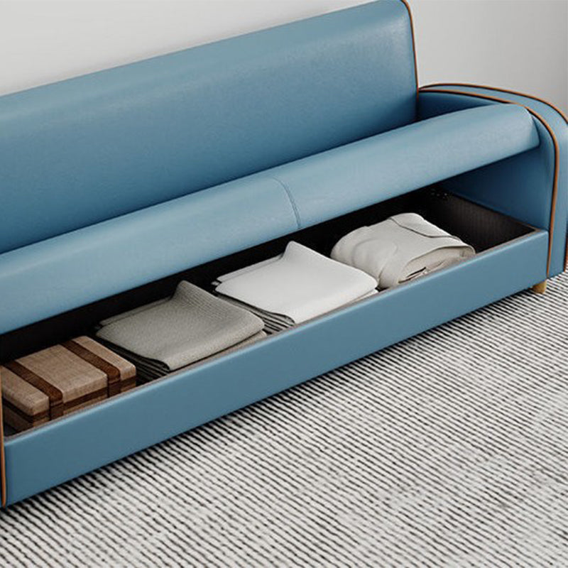 Stain Resistant Faux Leather Sloped Arm Sofa Contemporary Standard Sofa
