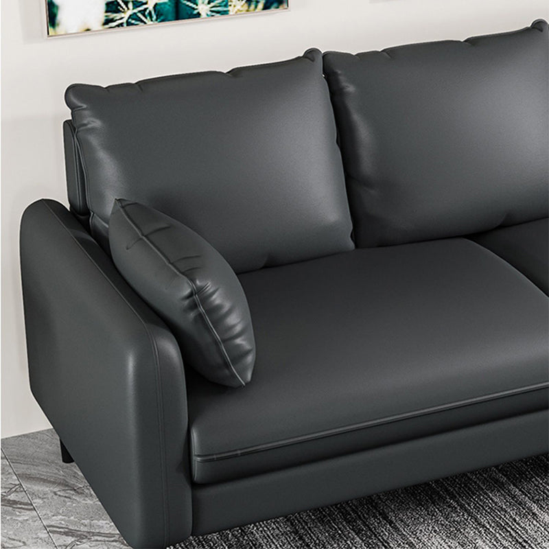 Faux Leather Square Arm Sofa Standard Sofa for Living Room with Bolster Pillows