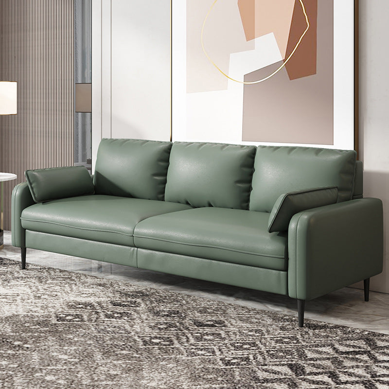 Faux Leather Square Arm Sofa Standard Sofa for Living Room with Bolster Pillows