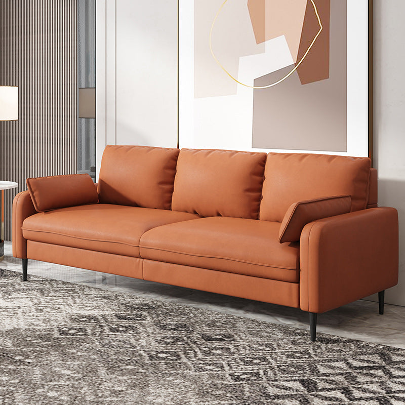 Faux Leather Square Arm Sofa Standard Sofa for Living Room with Bolster Pillows
