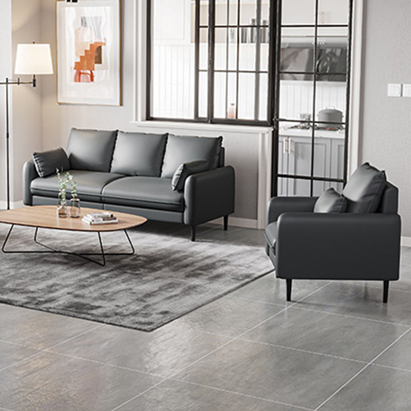 Faux Leather Square Arm Sofa Standard Sofa for Living Room with Bolster Pillows