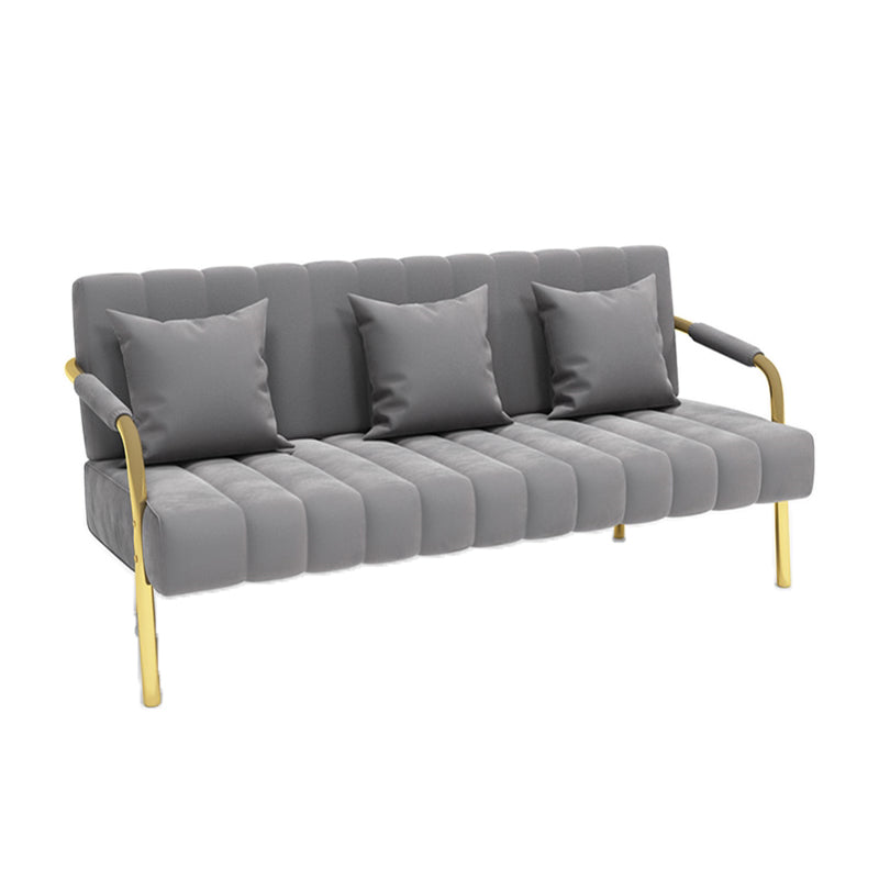 Velvet Recessed Arm Sofa Contemporary Standard Sofa with Sewn Pillow Back