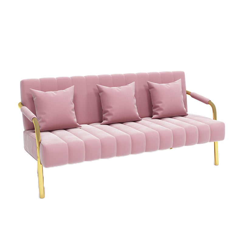 Velvet Recessed Arm Sofa Contemporary Standard Sofa with Sewn Pillow Back