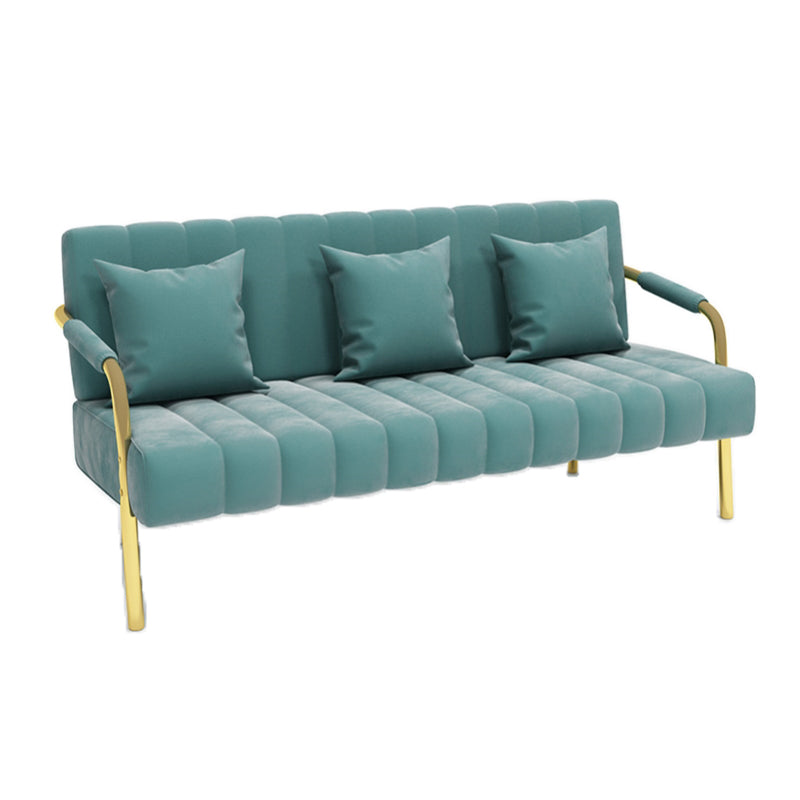 Velvet Recessed Arm Sofa Contemporary Standard Sofa with Sewn Pillow Back