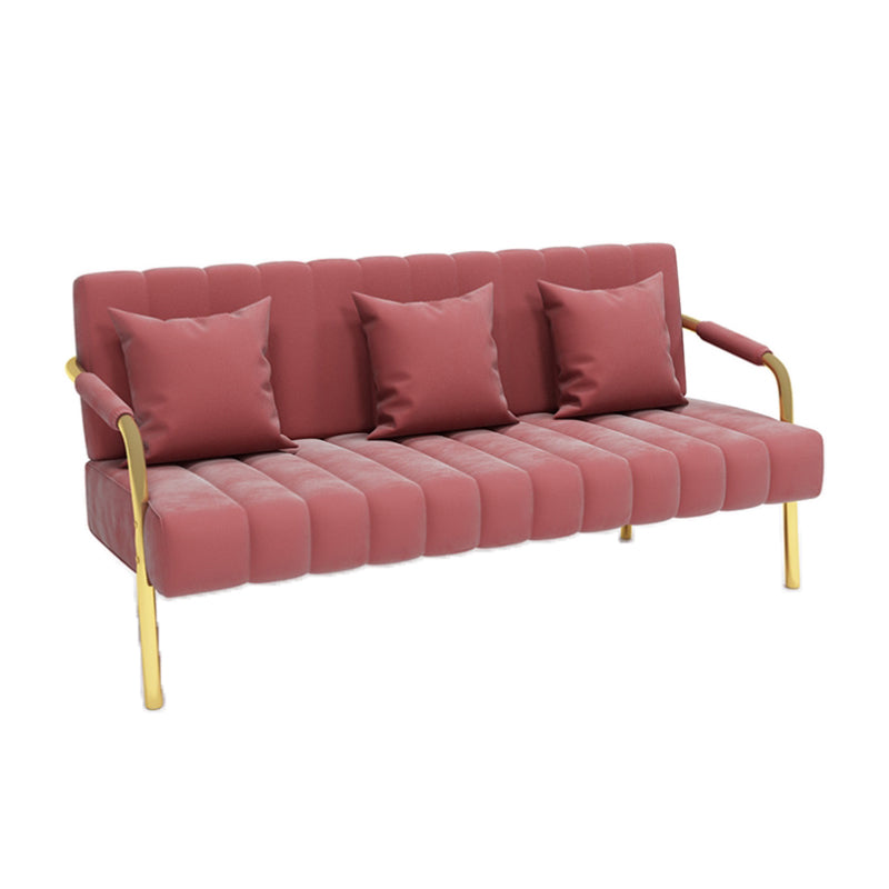 Velvet Recessed Arm Sofa Contemporary Standard Sofa with Sewn Pillow Back