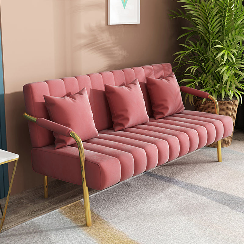 Velvet Recessed Arm Sofa Contemporary Standard Sofa with Sewn Pillow Back