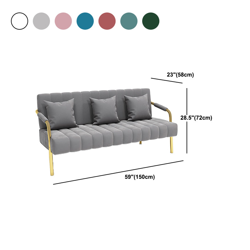 Velvet Recessed Arm Sofa Contemporary Standard Sofa with Sewn Pillow Back