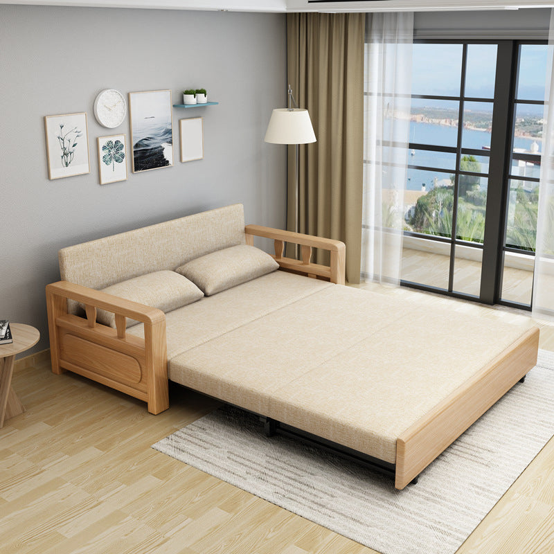 Linen Square Arm Sofa Contemporary Convertible Bed Sofa for Living Room