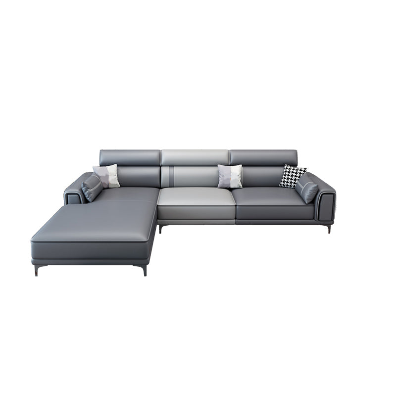 Contemporary Sofa & Chaise in Grey Square Arm Sectional with Bolster Pillows