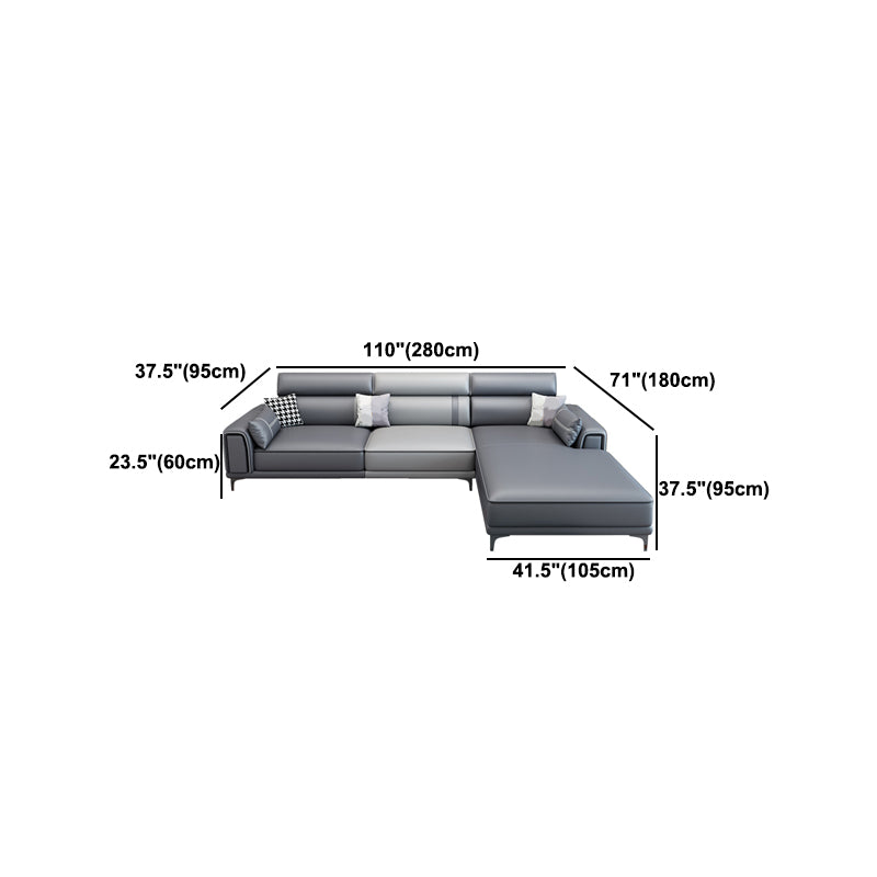Contemporary Sofa & Chaise in Grey Square Arm Sectional with Bolster Pillows