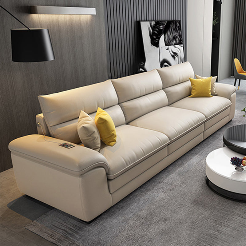 Contemporary Genuine Leather Sectional Pillow Top Arm Sectional in Beige