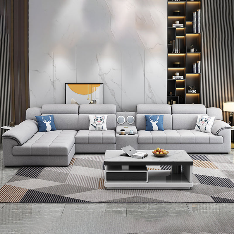 Modern Fabric Sofa in Grey Pillow Top Arm Sofa with Bolster Pillows
