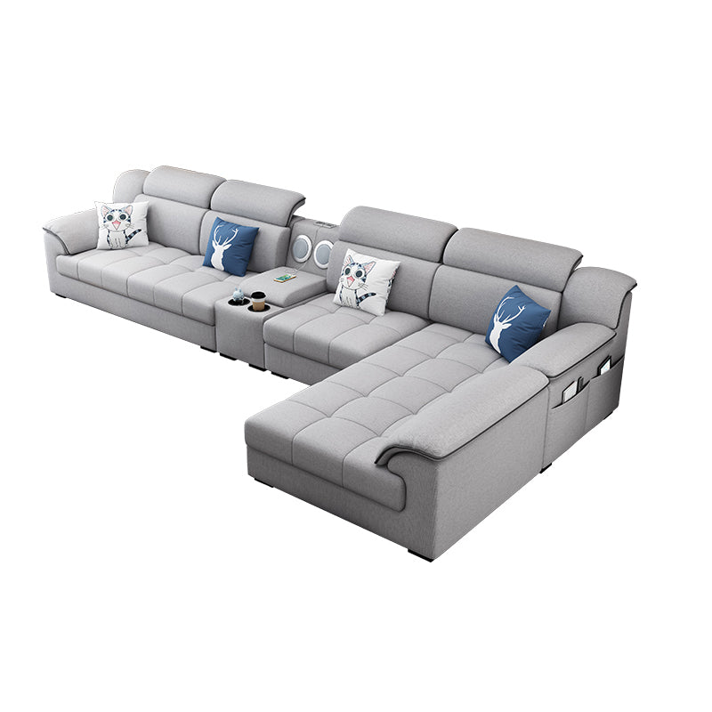 Modern Fabric Sofa in Grey Pillow Top Arm Sofa with Bolster Pillows