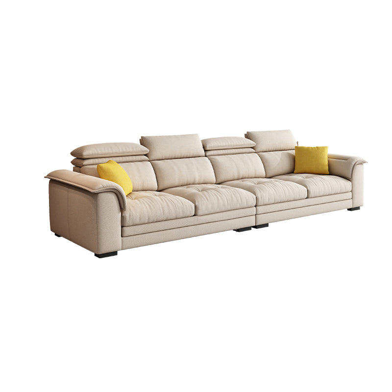 Contemporary Fabric Sofa in Beige Pillow Top Arm Sofa with Bolster Pillows