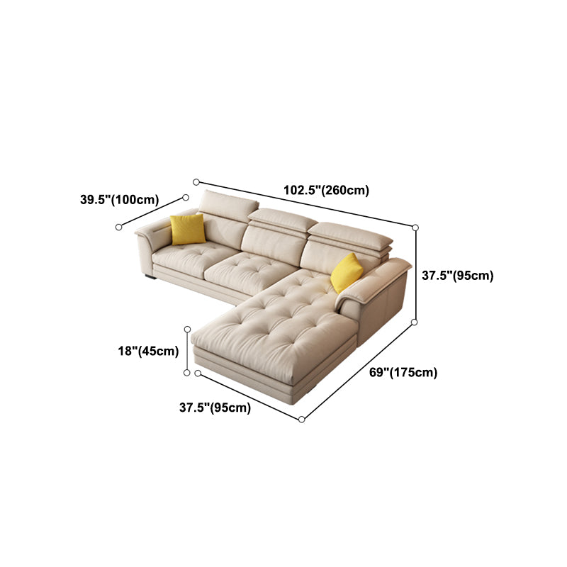 Contemporary Fabric Sofa in Beige Pillow Top Arm Sofa with Bolster Pillows
