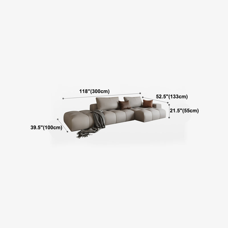 Nordic Sofa & Chaise in Beige Square Arm Sofa with Bolster Pillows