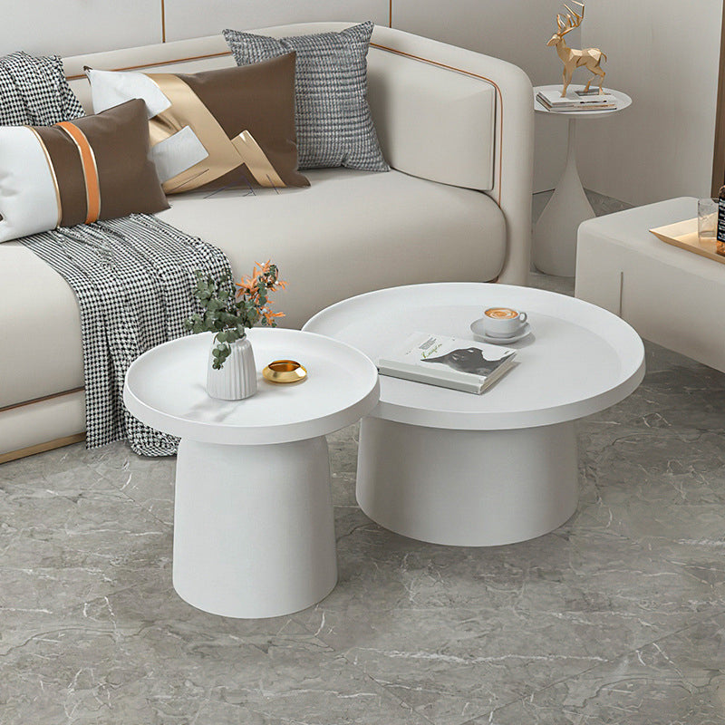 Black/White Metal Coffee Table Round Tray Top Cocktail Table