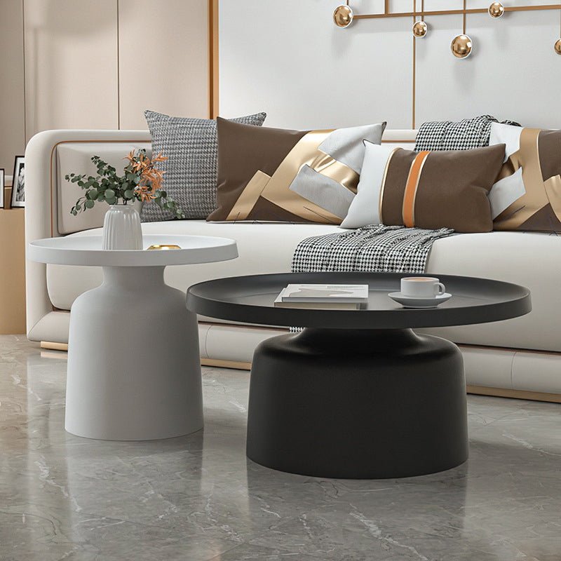 Black/White Metal Coffee Table Round Tray Top Cocktail Table
