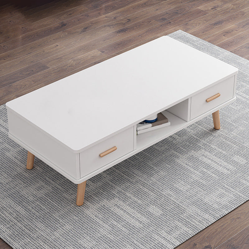 Rectangular with 2 Drawers Coffee Table Scandinavian Wood Cocktail Table