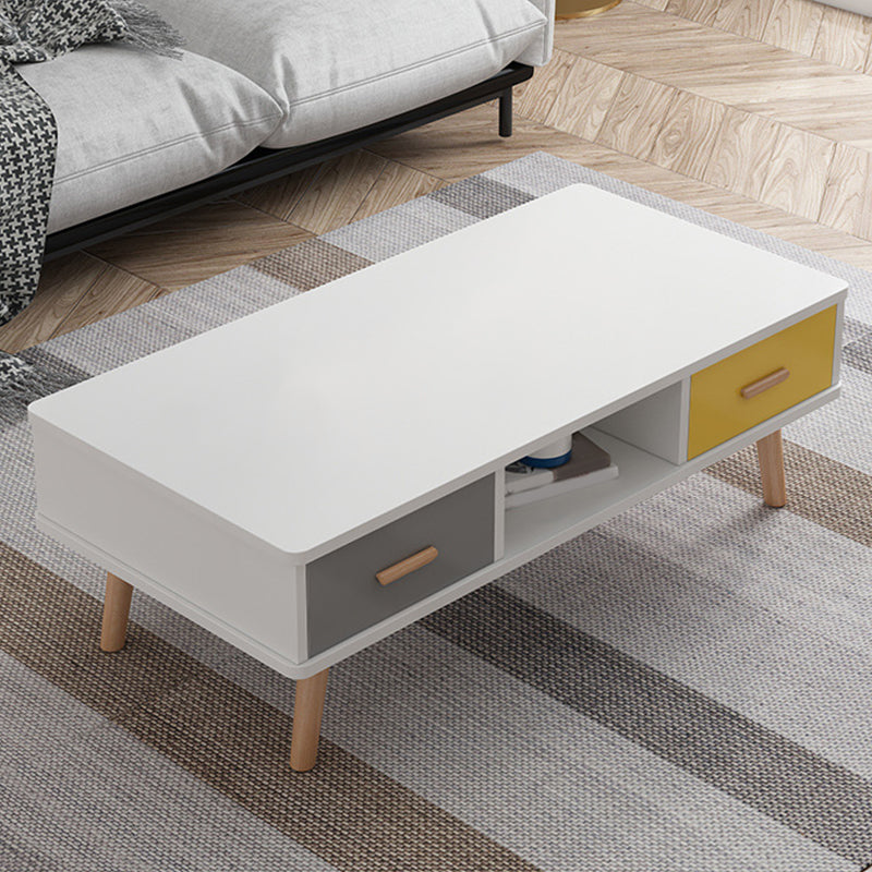 Rectangular with 2 Drawers Coffee Table Scandinavian Wood Cocktail Table