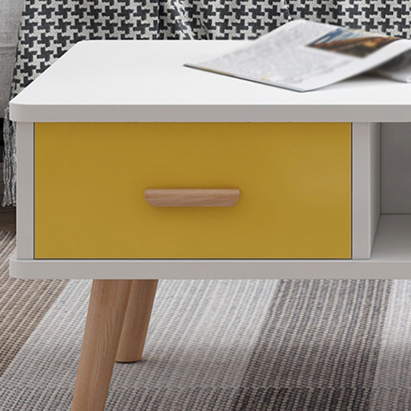 Rectangular with 2 Drawers Coffee Table Scandinavian Wood Cocktail Table