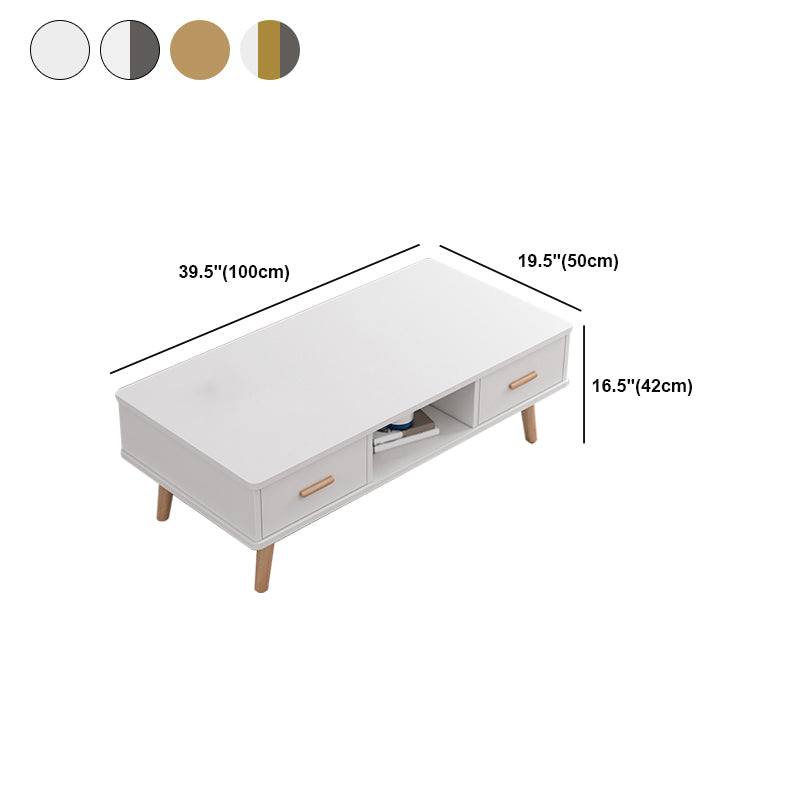 Rectangular with 2 Drawers Coffee Table Scandinavian Wood Cocktail Table