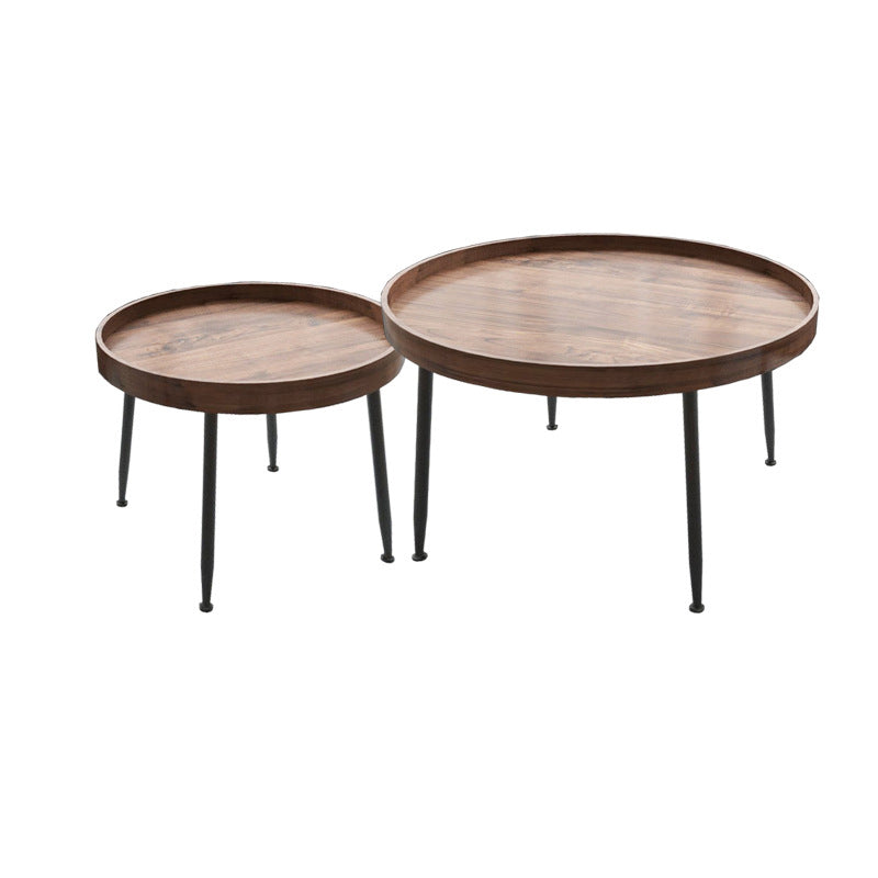 4 Legs 1/2 Round Coffee Table Solid Wood Coffee Table Set in Brown