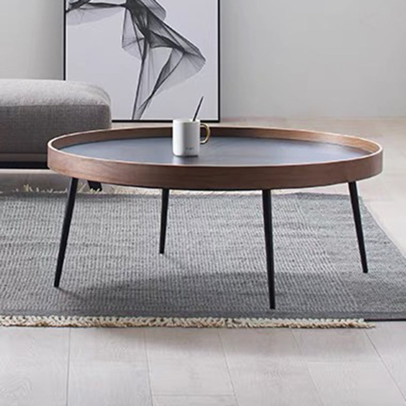 4 Legs 1/2 Round Coffee Table Solid Wood Coffee Table Set in Brown