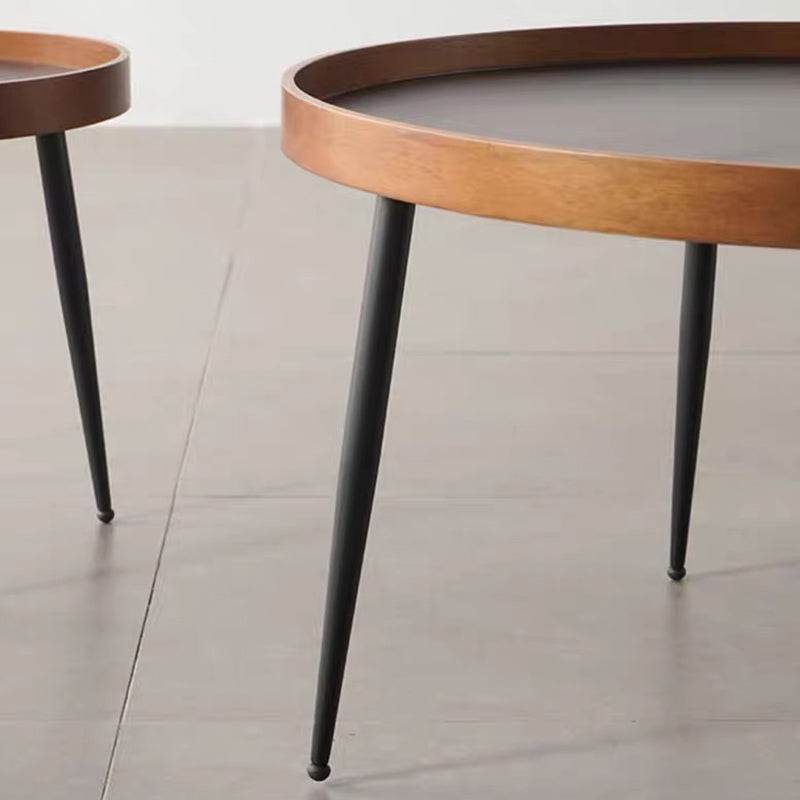 4 Legs 1/2 Round Coffee Table Solid Wood Coffee Table Set in Brown