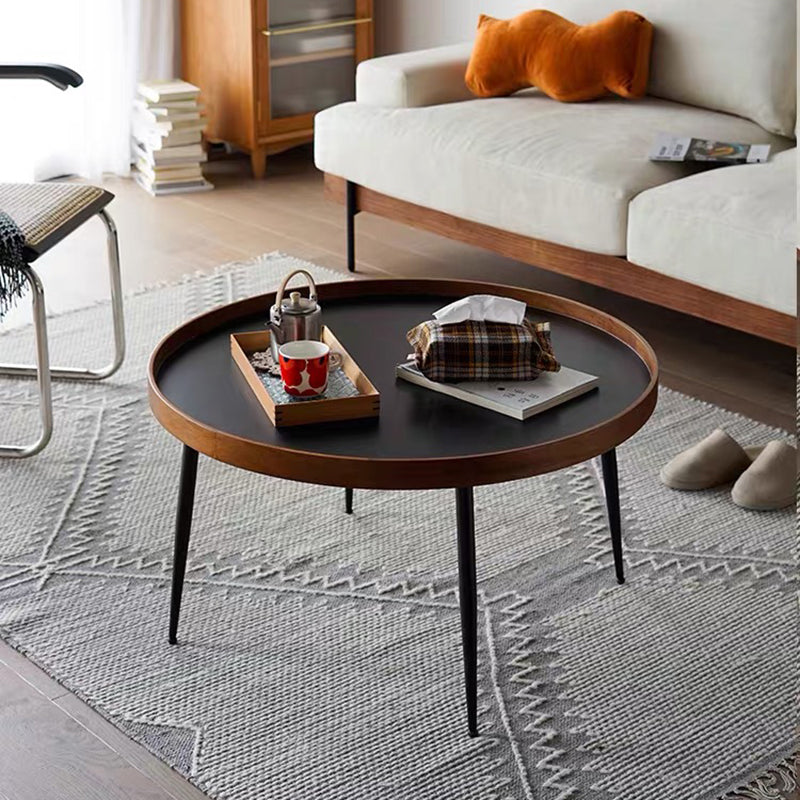 4 Legs 1/2 Round Coffee Table Solid Wood Coffee Table Set in Brown