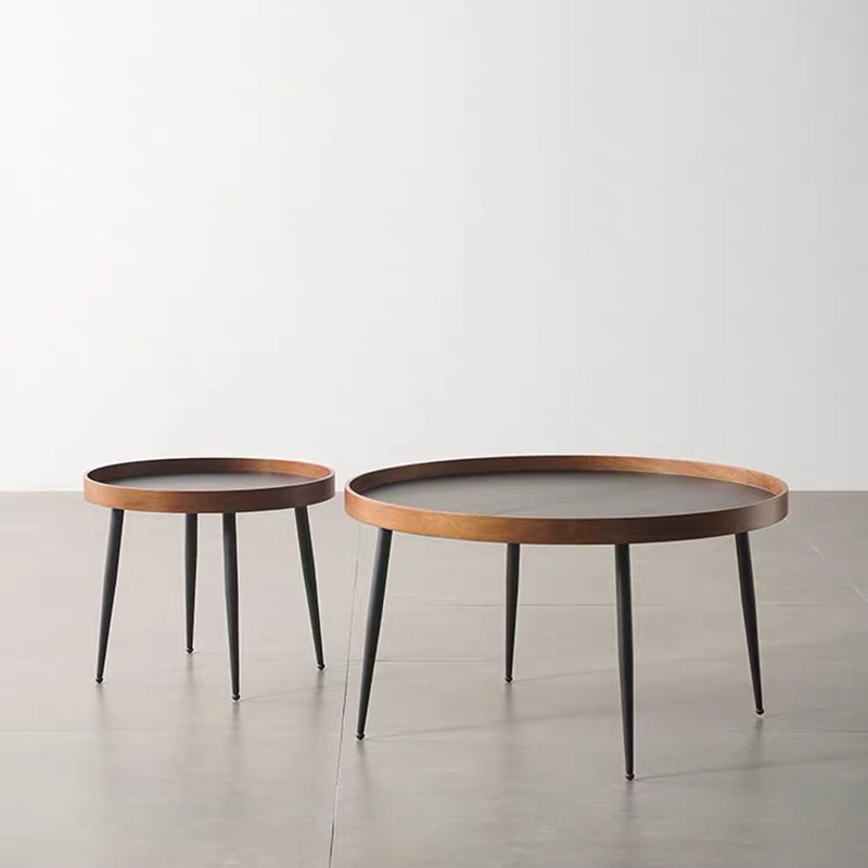 4 Legs 1/2 Round Coffee Table Solid Wood Coffee Table Set in Brown