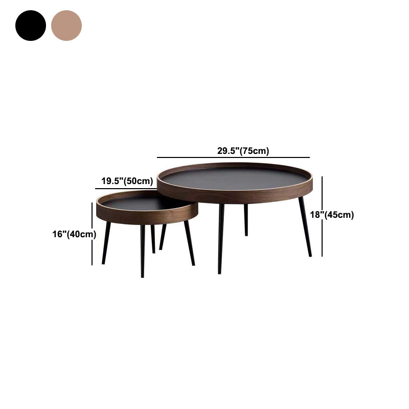 4 Legs 1/2 Round Coffee Table Solid Wood Coffee Table Set in Brown