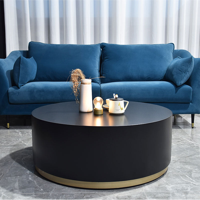 1 Single Round Coffee Table Drum Coffee Table in Black/Dark Grey