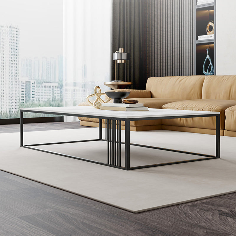 Metal Frame Rectangular Coffee Table Stone Top Cocktail Table