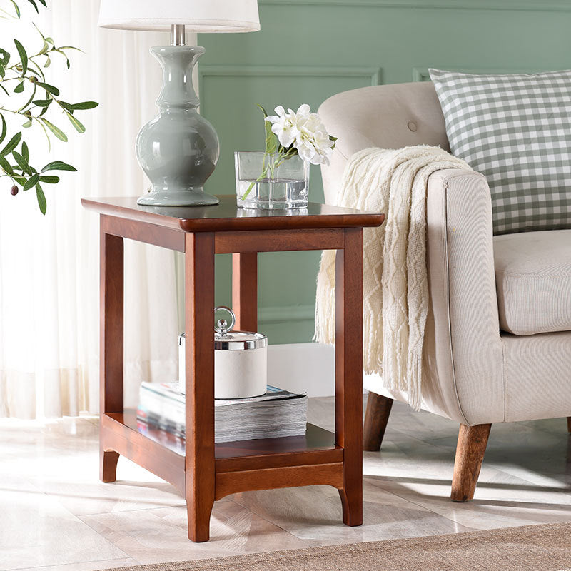 Transitional Wood Top Side End Table Rectangular Sofa Side End Table with Storage