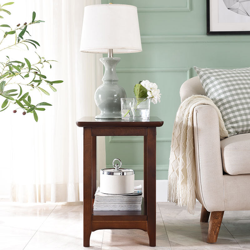 Transitional Wood Top Side End Table Rectangular Sofa Side End Table with Storage
