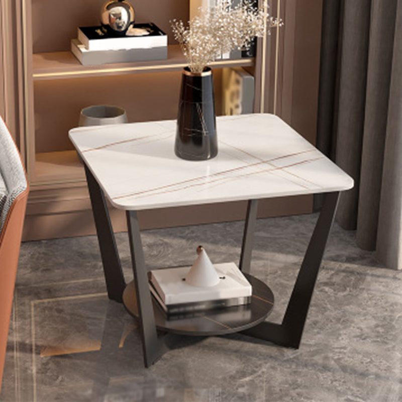 Square Marble Top End Table Metal Frame Sofa Side End Table with Shelf