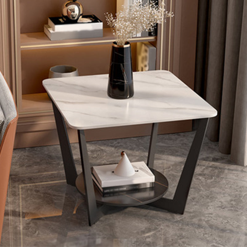 Square Marble Top End Table Metal Frame Sofa Side End Table with Shelf
