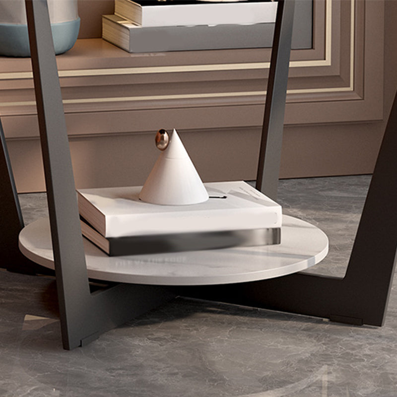 Square Marble Top End Table Metal Frame Sofa Side End Table with Shelf