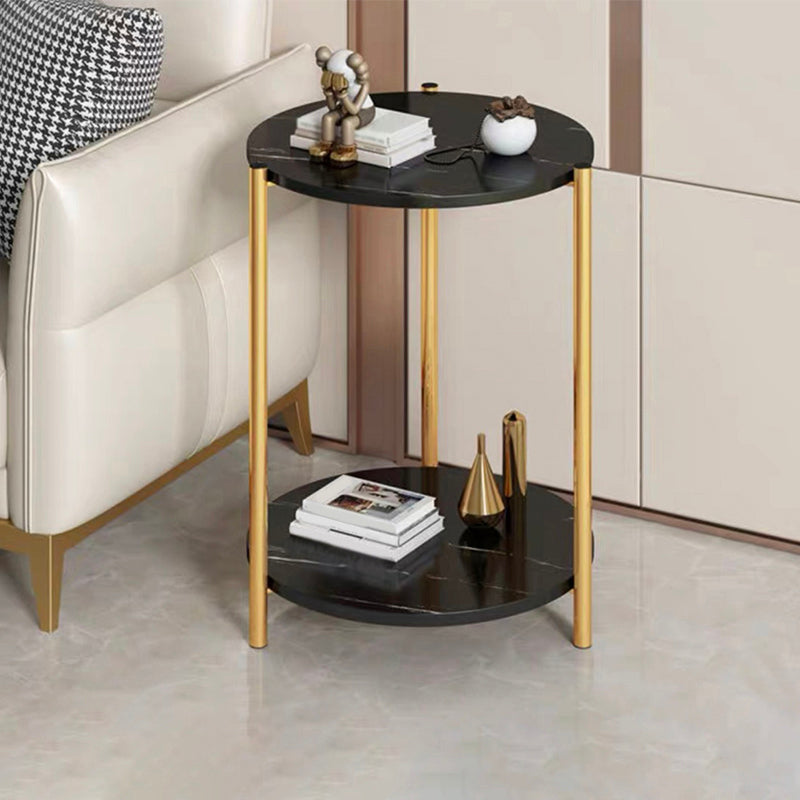 Modern Style Rock Slab Table Top Metal Steel Base with Circular Storage Space Side Table