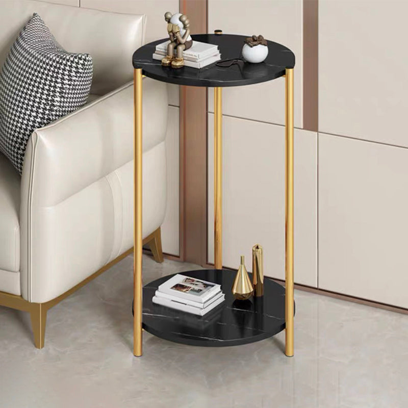 Modern Style Rock Slab Table Top Metal Steel Base with Circular Storage Space Side Table