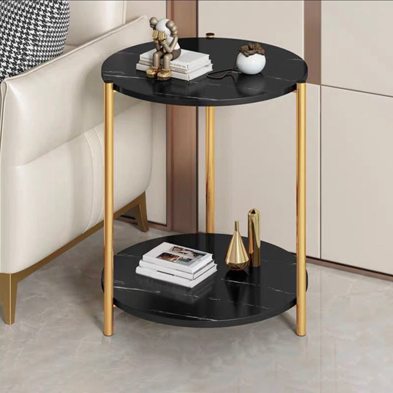 Modern Style Rock Slab Table Top Metal Steel Base with Circular Storage Space Side Table