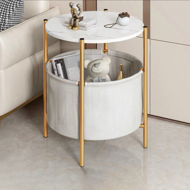 Modern Style Rock Slab Table Top Metal Steel Base with Circular Storage Space Side Table