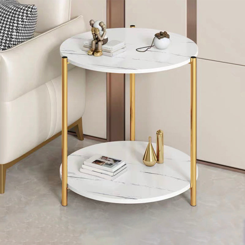 Modern Style Rock Slab Table Top Metal Steel Base with Circular Storage Space Side Table