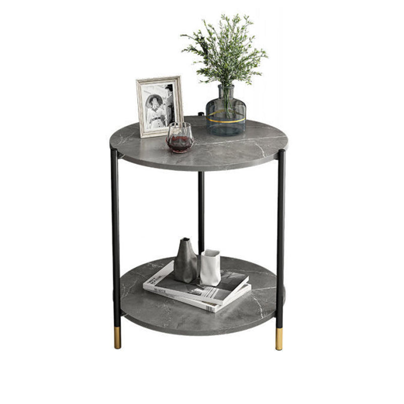 Modern Style Rock Slab Table Top Metal Steel Base with Circular Storage Space Side Table