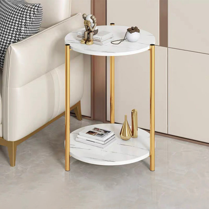 Modern Style Rock Slab Table Top Metal Steel Base with Circular Storage Space Side Table