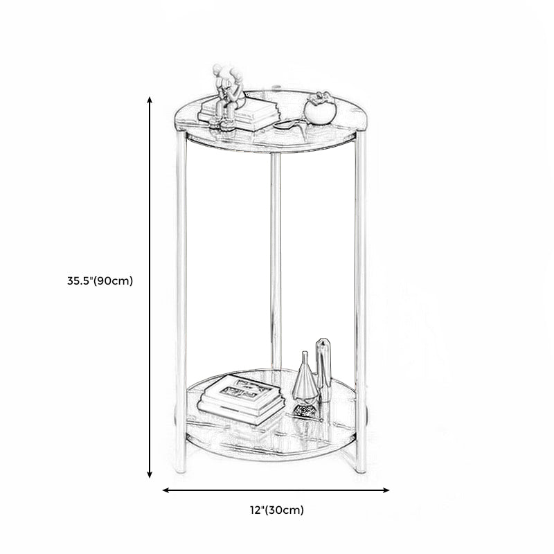 Modern Style Rock Slab Table Top Metal Steel Base with Circular Storage Space Side Table