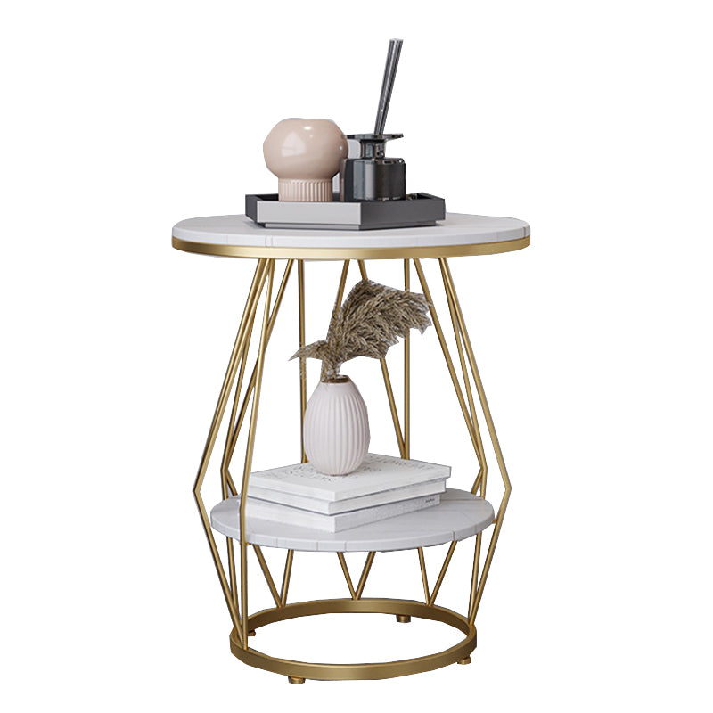 Frame Pedestal Design Gold/black Iron Pedestal Rock Slab Table Top with Shelf Side Table